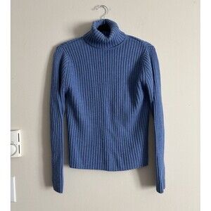 LL Bean 100% Merino Pure New Wool Turtleneck Sweater‎ Rib Knit Womens XS Preppy